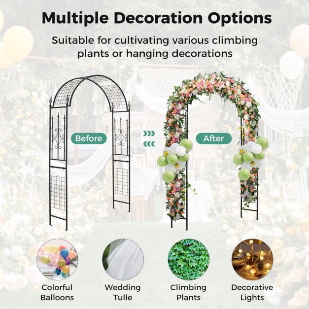 Garden Trellis Pergola Outdoor Metal Arbor with Classical Style Decorations-Black