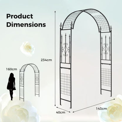Garden Trellis Pergola Outdoor Metal Arbor with Classical Style Decorations-Black