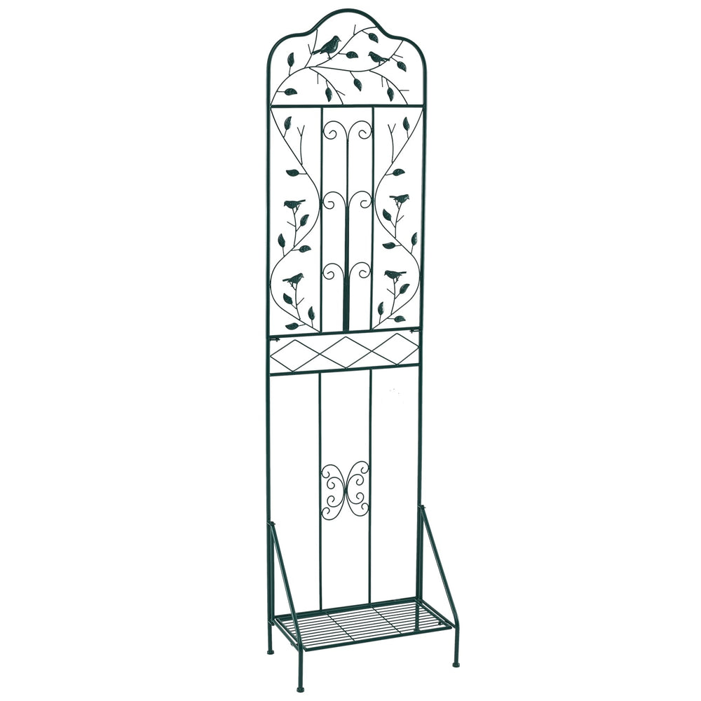 Garden Trellis with Foldable Shelf and Anti-Tipping Device-Dark Green-1 Pack