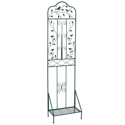 Garden Trellis with Foldable Shelf and Anti-Tipping Device-Dark Green-1 Pack