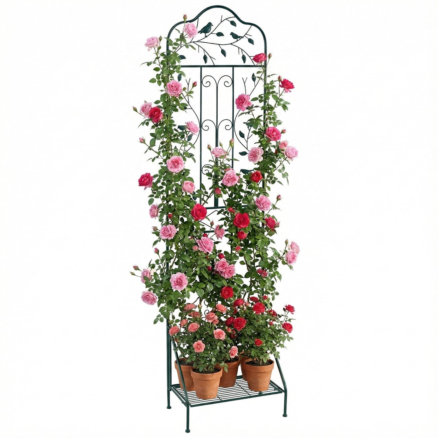 Garden Trellis with Foldable Shelf and Anti-Tipping Device-Dark Green-1 Pack