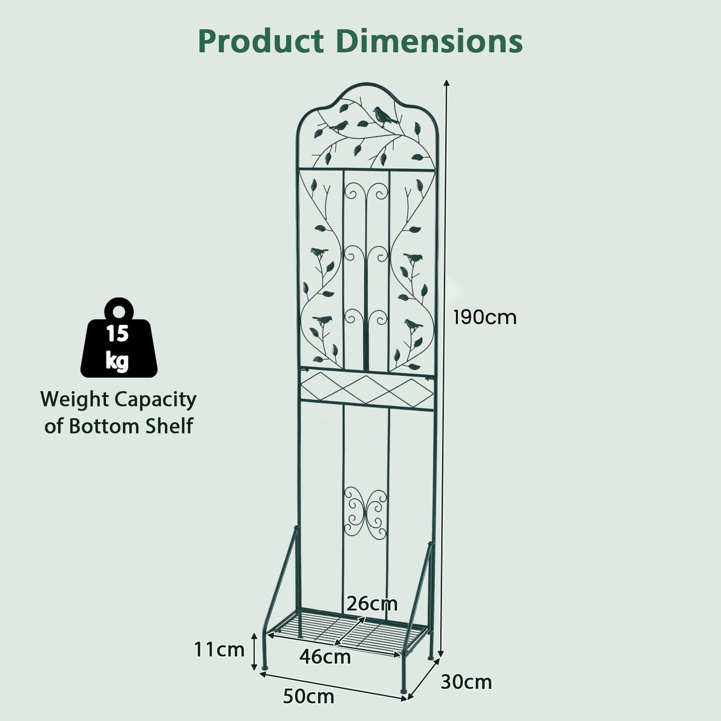 Garden Trellis with Foldable Shelf and Anti-Tipping Device-Dark Green-1 Pack