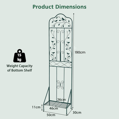 Garden Trellis with Foldable Shelf and Anti-Tipping Device-Dark Green-1 Pack