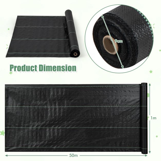 Garden Weed Barrier Fabric PP Weed Control Fabric with Guide Line-2.1 Oz 1 x 50 m