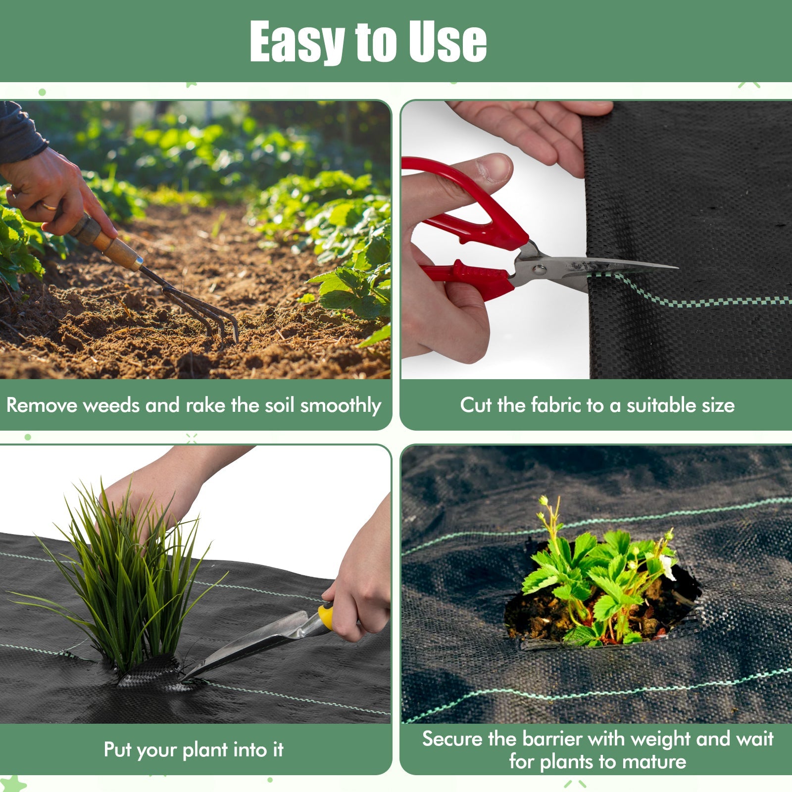 Garden Weed Barrier Fabric PP Weed Control Fabric with Guide Line-2.1 Oz 2 x 25 m