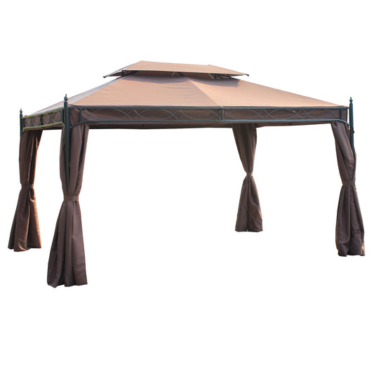 Outsunny 3 x 4m Garden Gazebo, Double Roof Marquee Canopy Shelter with Sidewalls, Solid Steel Frame for Garden, Lawn, Backyard and Deck