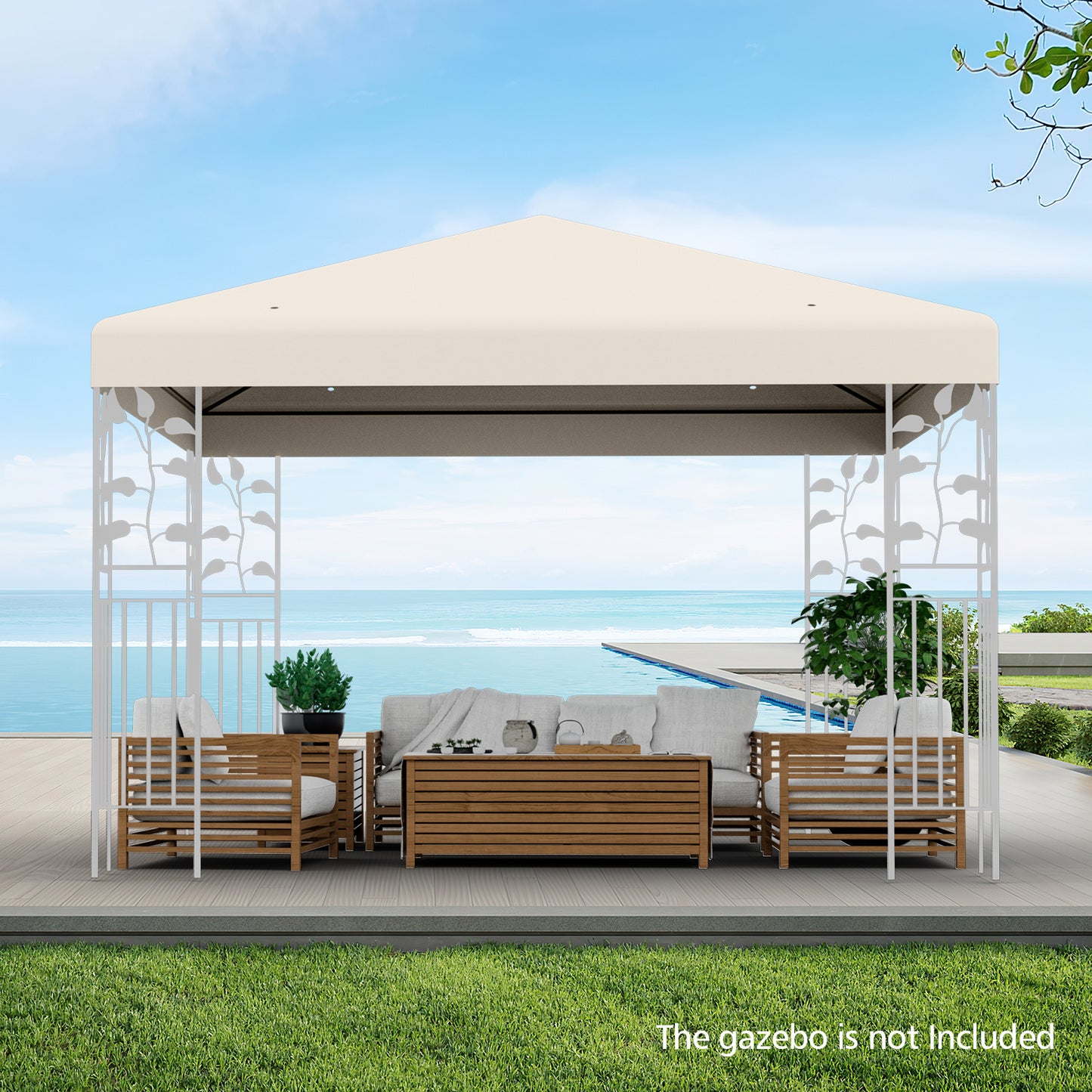 Gazebo Replacement Canopy Top Cover with Hook and Loop Fastener-Beige