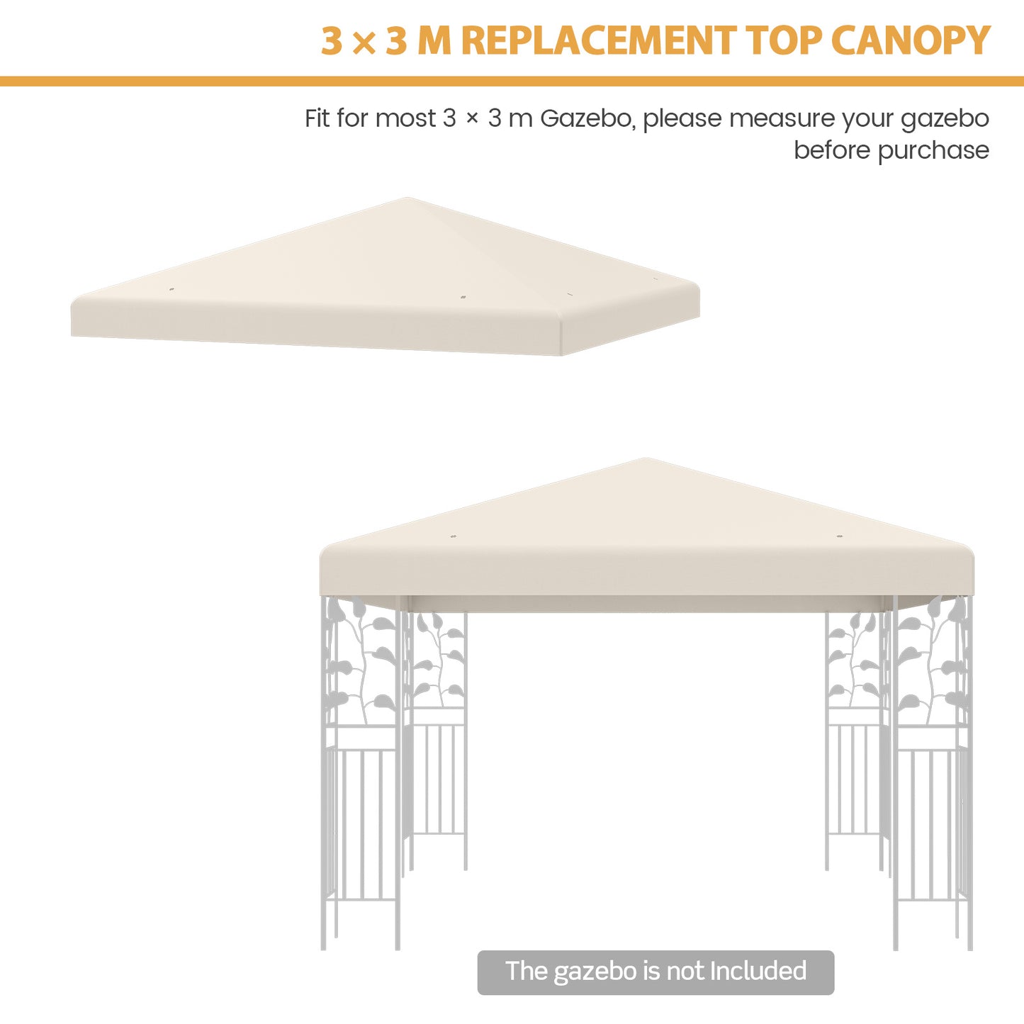 Gazebo Replacement Canopy Top Cover with Hook and Loop Fastener-Beige