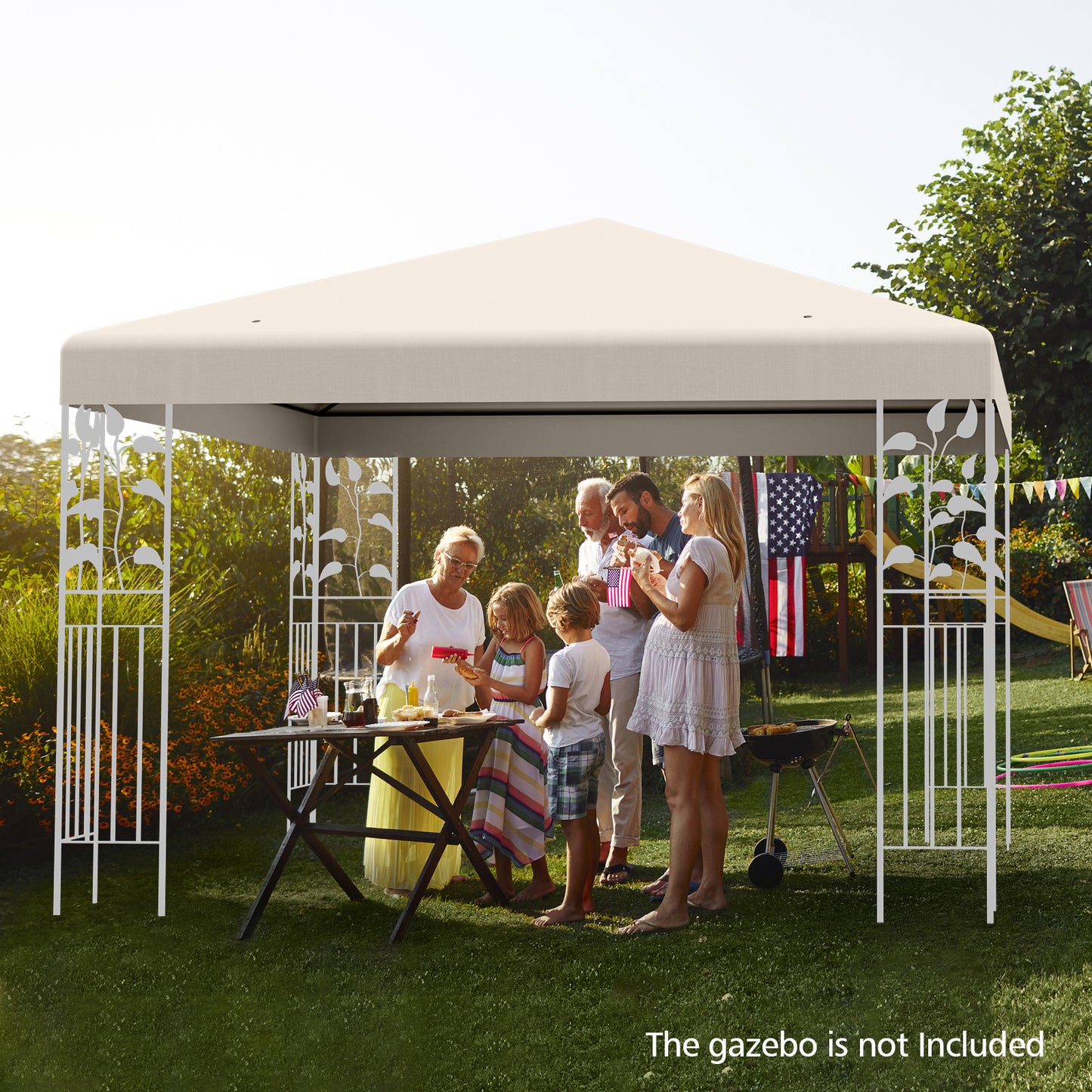 Gazebo Replacement Canopy Top Cover with Hook and Loop Fastener-Beige