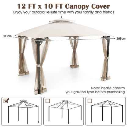 368 x 303CM Gazebo Replacement Top with Air Vent and Drainage Holes-Beige