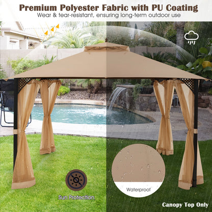 368 x 303CM Gazebo Replacement Top with Air Vent and Drainage Holes-Brown