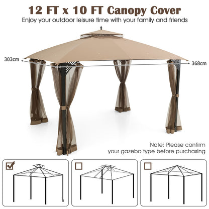 368 x 303CM Gazebo Replacement Top with Air Vent and Drainage Holes-Brown