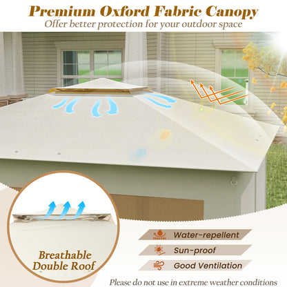 338 x 338 CM Pop Up Gazebo with Mesh Netting and Double Roof-Beige
