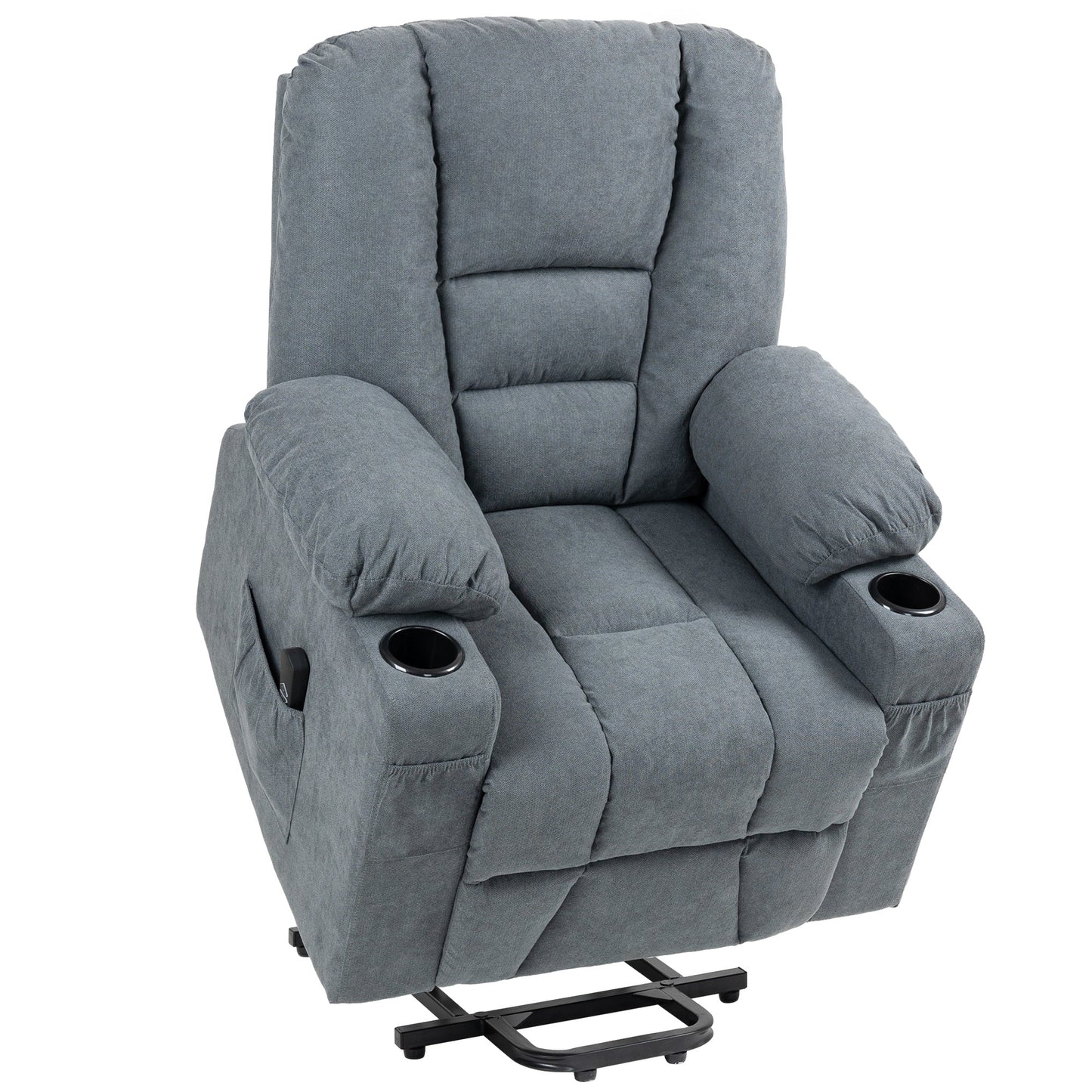 HOMCOM Oversized Riser and Recliner Chairs for the Elderly, Fabric Upholstered Lift Chair for Living Room with Remote Control, Side Pockets, Cup Holder, Grey