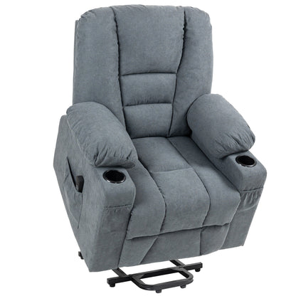 HOMCOM Oversized Riser and Recliner Chairs for the Elderly, Fabric Upholstered Lift Chair for Living Room with Remote Control, Side Pockets, Cup Holder, Grey