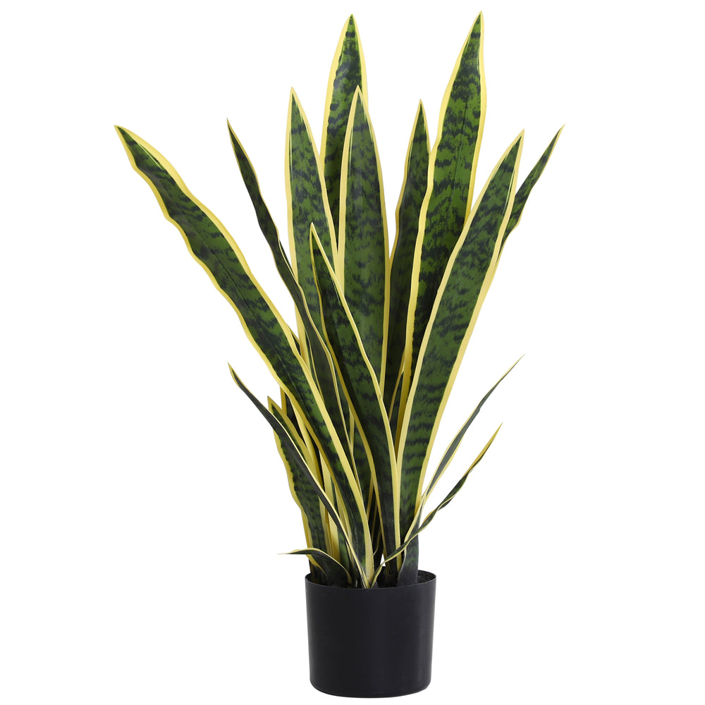 Outsunny Artificial Snake Plant 21 Variegated Leaves Fake Plant in Pot Indoor Outdoor Decor Green