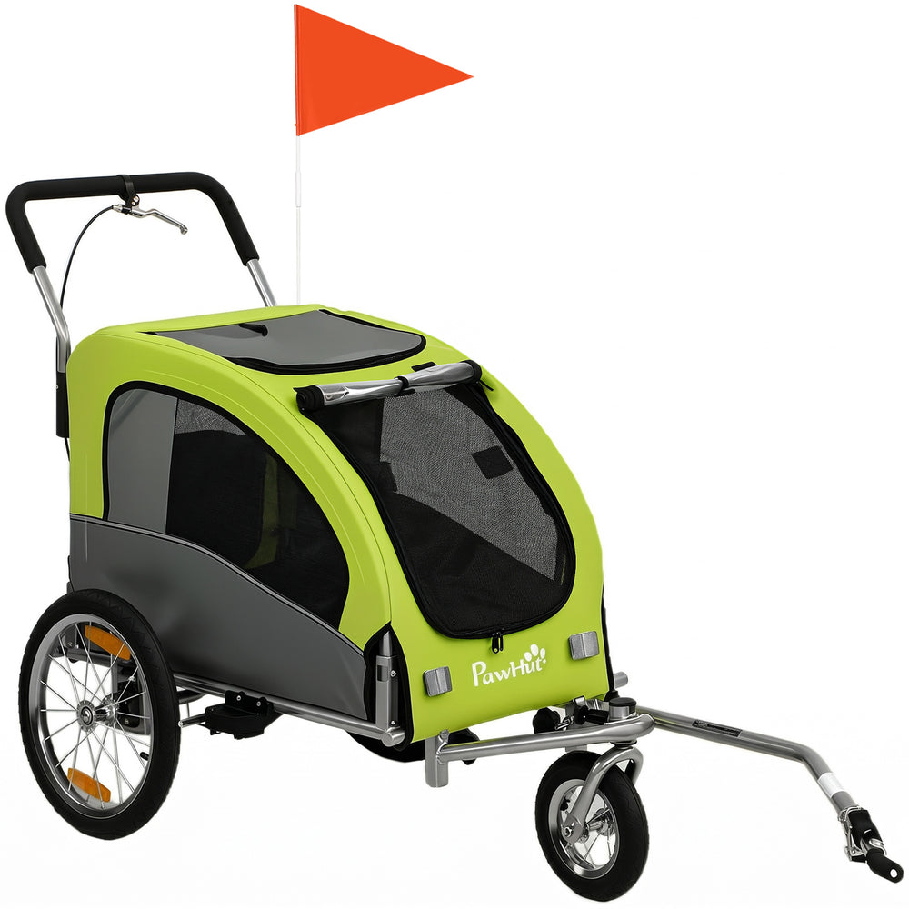 PawHut 2 in 1 Dog Bike Trailer, Foldable Pet Stroller, Dog Bicycle Trailer with Suspension, for Medium Dogs up to 20kg, Green