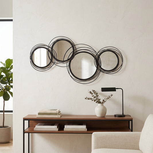 HOMCOM Metal Wall Art 56cm Modern Decorative Mirror Decor for Living Room Bedroom Dining Room, Black