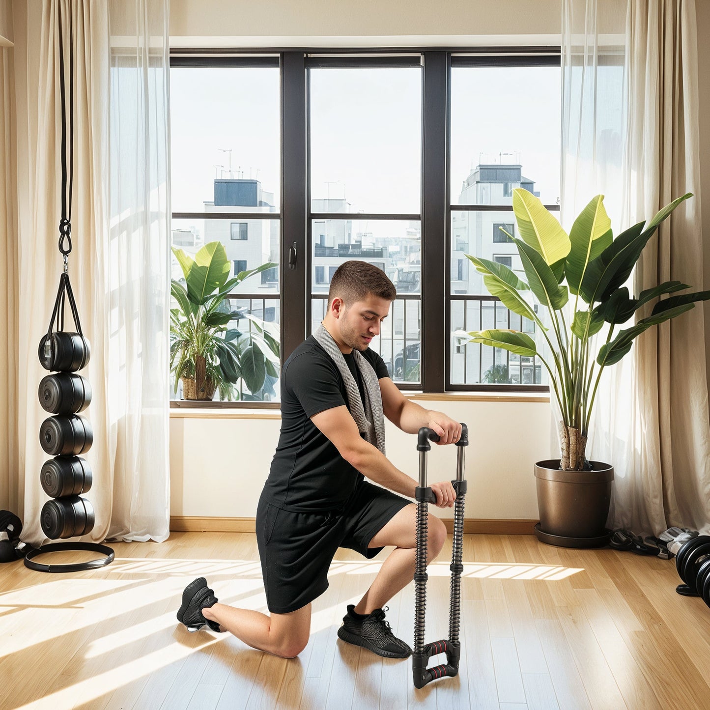 SPORTNOW Chest Expander, with 10-50kg Adjustable Resistance, for Home Gym, Office, Travel Workout