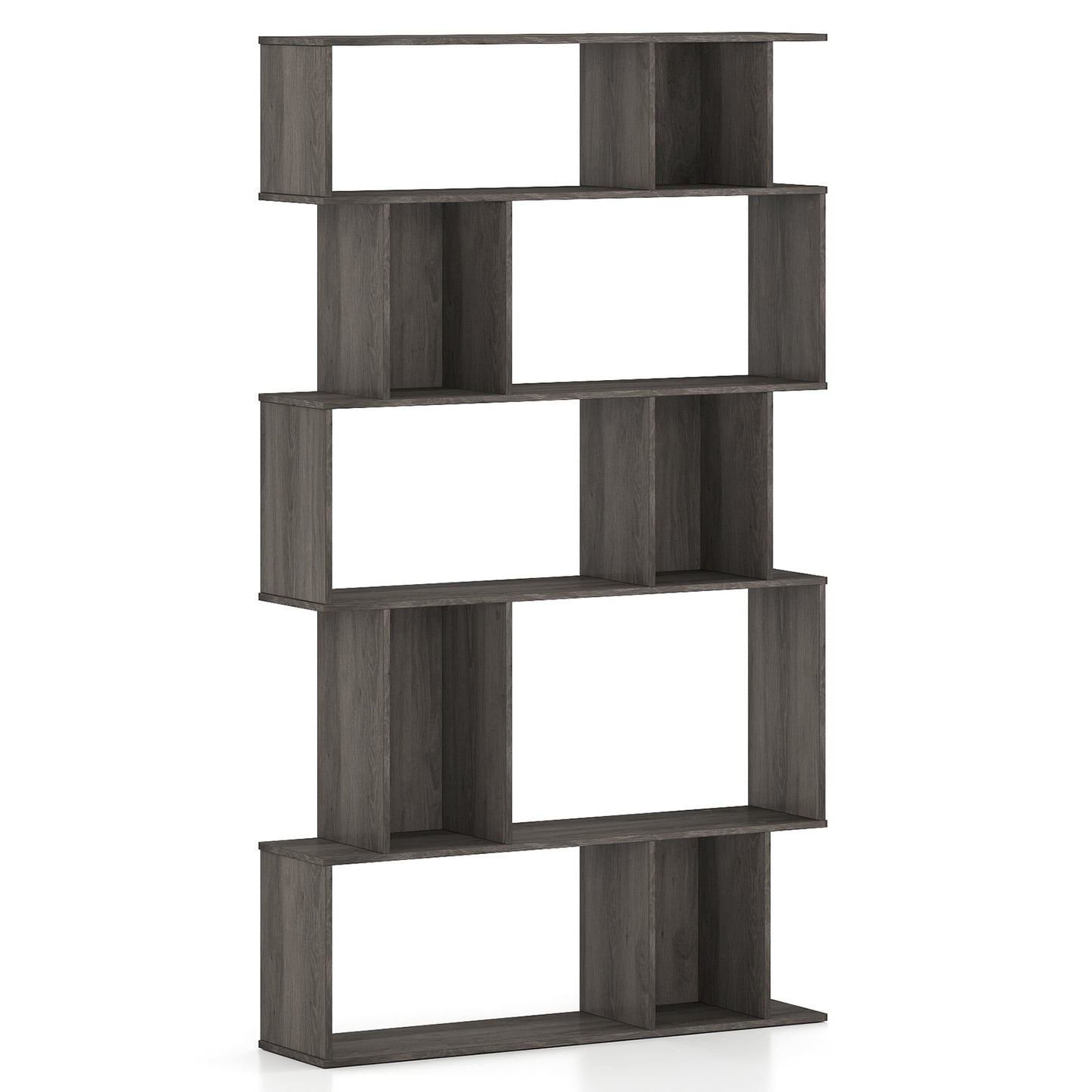 Geometric Bookshelf 5-Tier Bookcase with Open Shelves and Closed-back Cubes-Oak