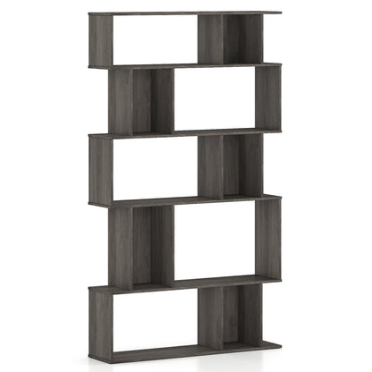 Geometric Bookshelf 5-Tier Bookcase with Open Shelves and Closed-back Cubes-Oak