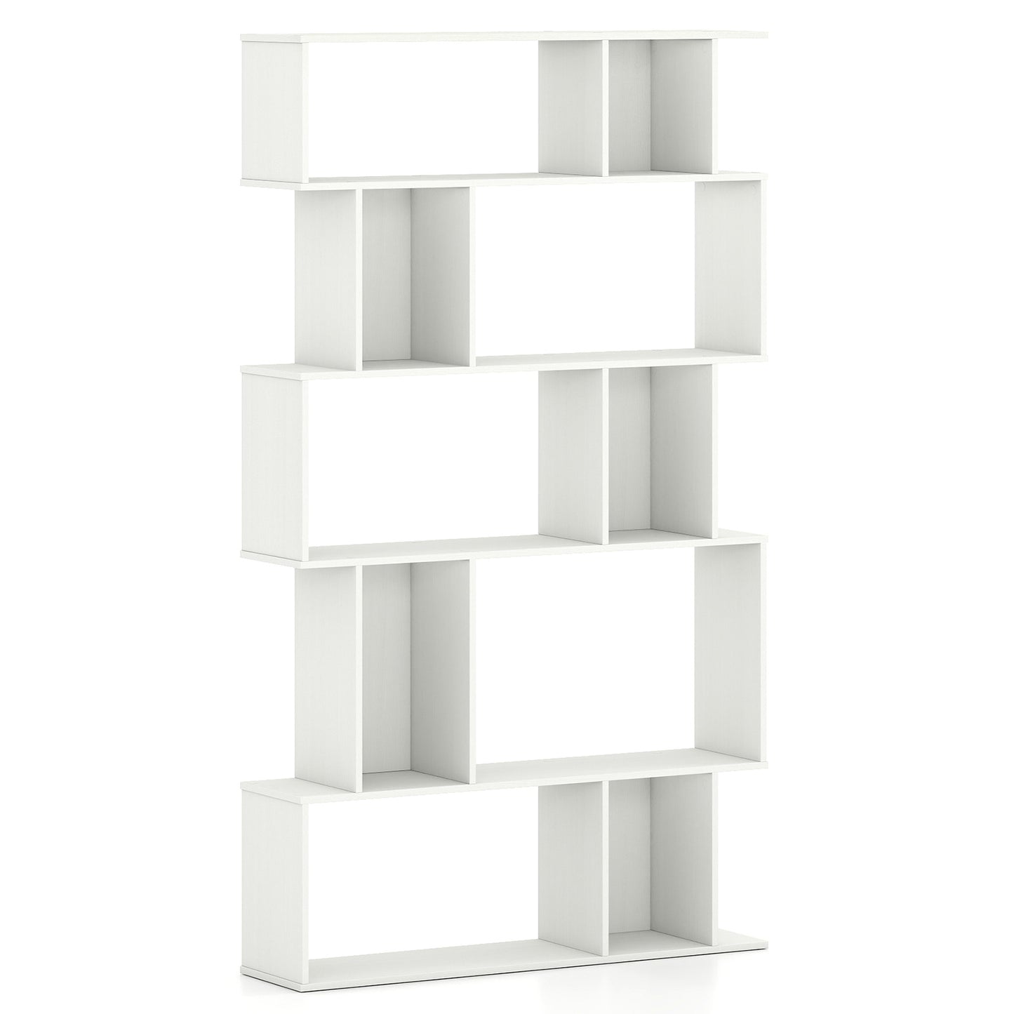 Geometric Bookshelf 5-Tier Bookcase with Open Shelves and Closed-back Cubes-White