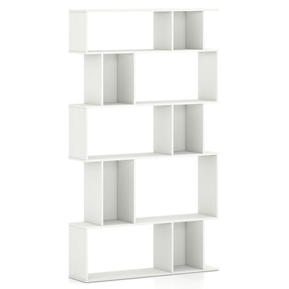 Geometric Bookshelf 5-Tier Bookcase with Open Shelves and Closed-back Cubes-White
