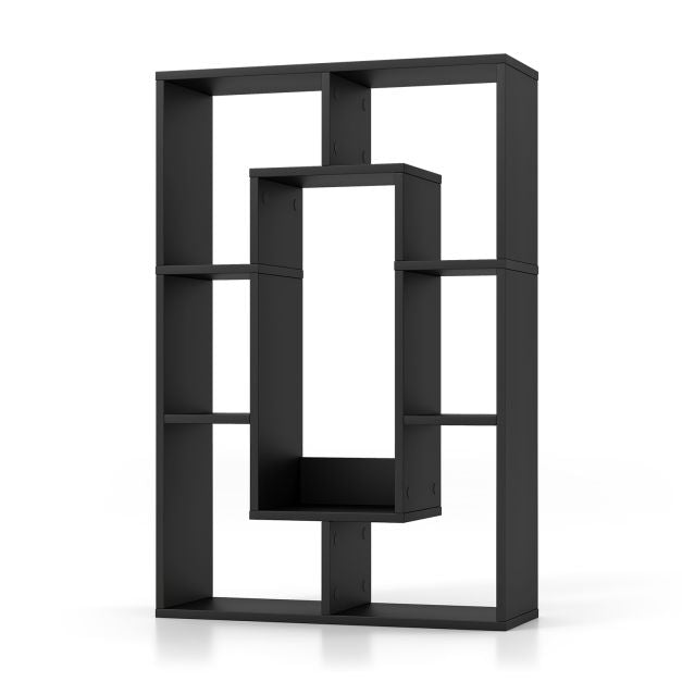 7-Cube Geometric Bookshelf Open Bookcase with Anti-Toppling Device-Black