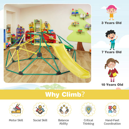 Geometric Dome Climber and Play Set with Slide for Outdoor-Green