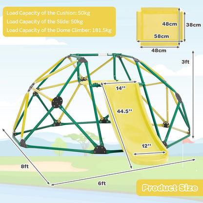 Geometric Dome Climber and Play Set with Slide for Outdoor-Green