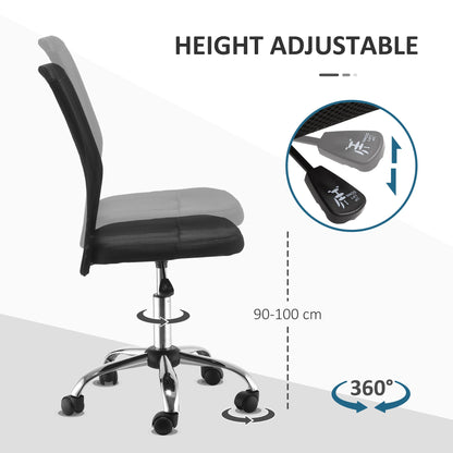 Vinsetto Home Office Mesh Task Chair Ergonomic Armless Mid Back Height Adjustable with Swivel Wheels, Black