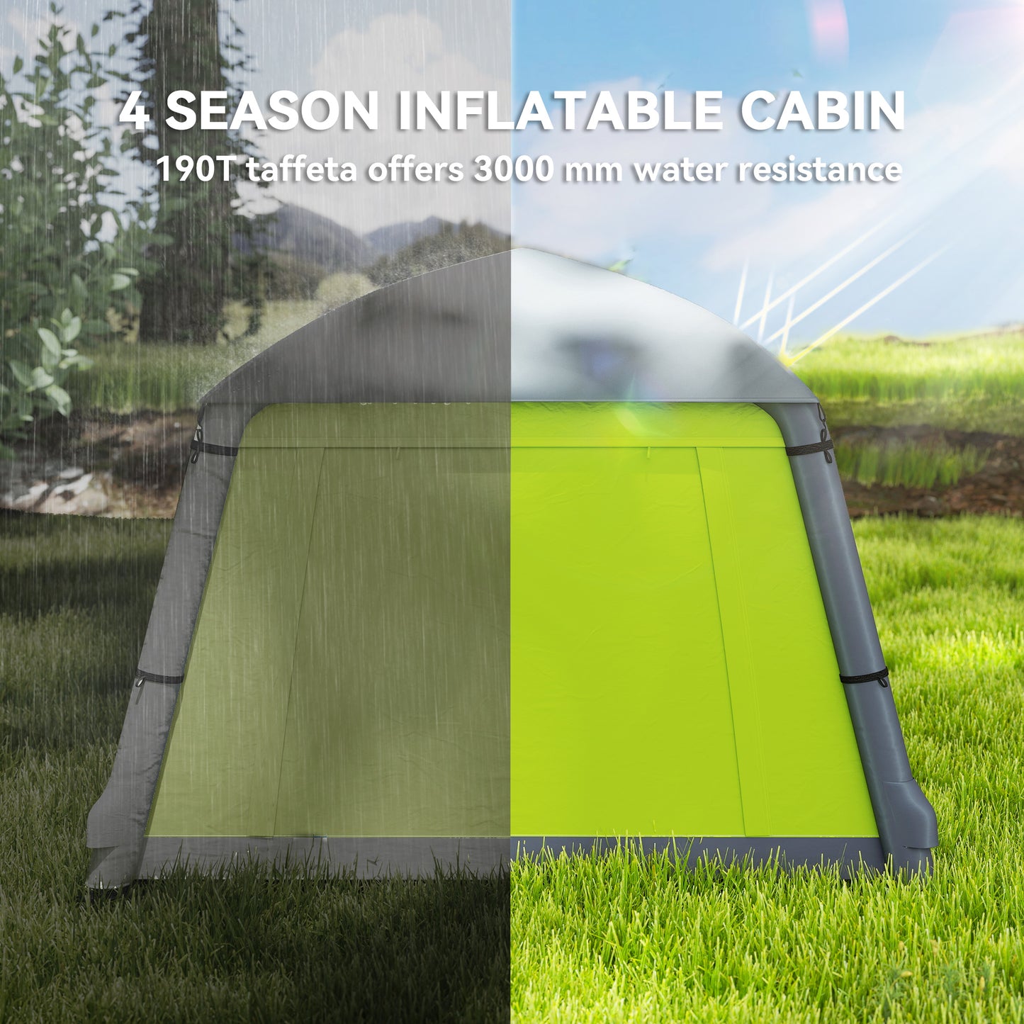 Outsunny Inflatable Camping Tent w/ Hand Pump, Easy Setup 1/2 Person Blow Up Tent Waterproof 190T Taffeta w/ Mesh Windows, Doors and Carry Bag, Green