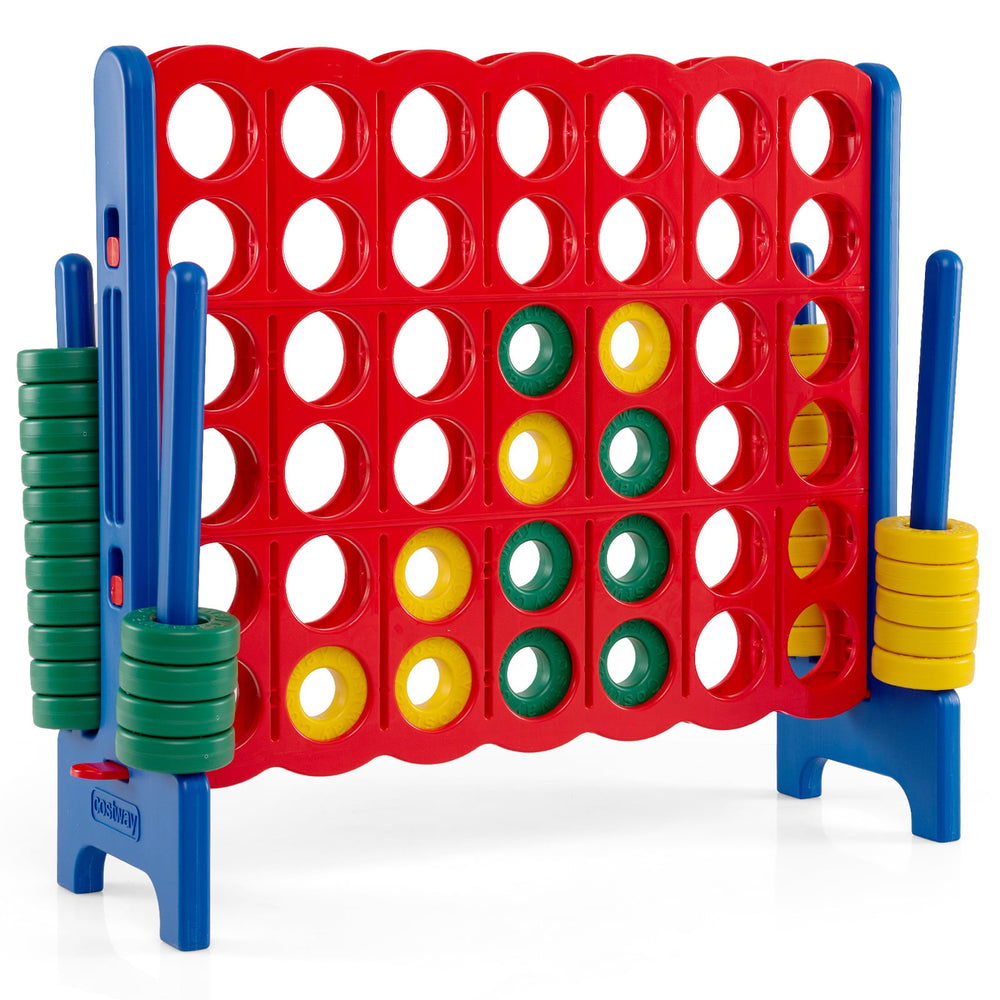 Giant 4-in-a-Row Game Set Jumbo 4-to-Score Game with 42 Rings and Quick-Release Slider-Red