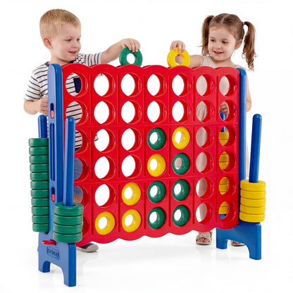 Giant 4-in-a-Row Game Set Jumbo 4-to-Score Game with 42 Rings and Quick-Release Slider-Red