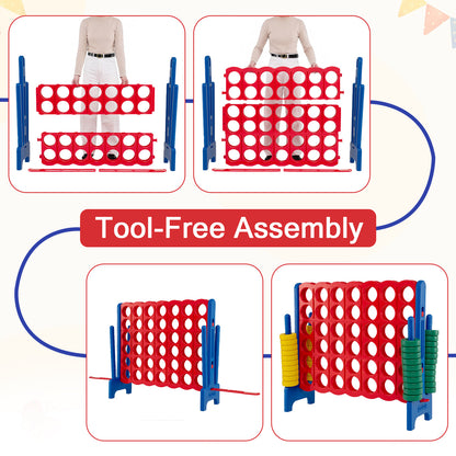 Giant 4-in-a-Row Game Set Jumbo 4-to-Score Game with 42 Rings and Quick-Release Slider-Red