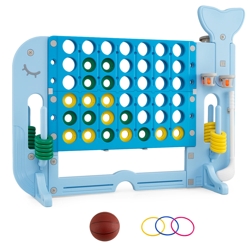 Giant 4-to-Score Game Set Jumbo Connect Four Game with Ring-toss-Blue