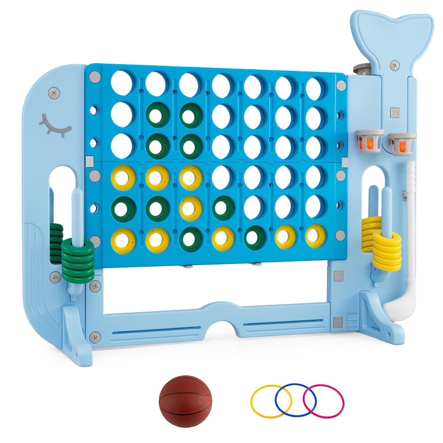 Giant 4-to-Score Game Set Jumbo Connect Four Game with Ring-toss-Blue