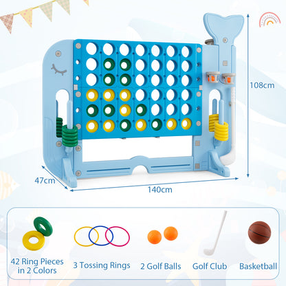 Giant 4-to-Score Game Set Jumbo Connect Four Game with Ring-toss-Blue