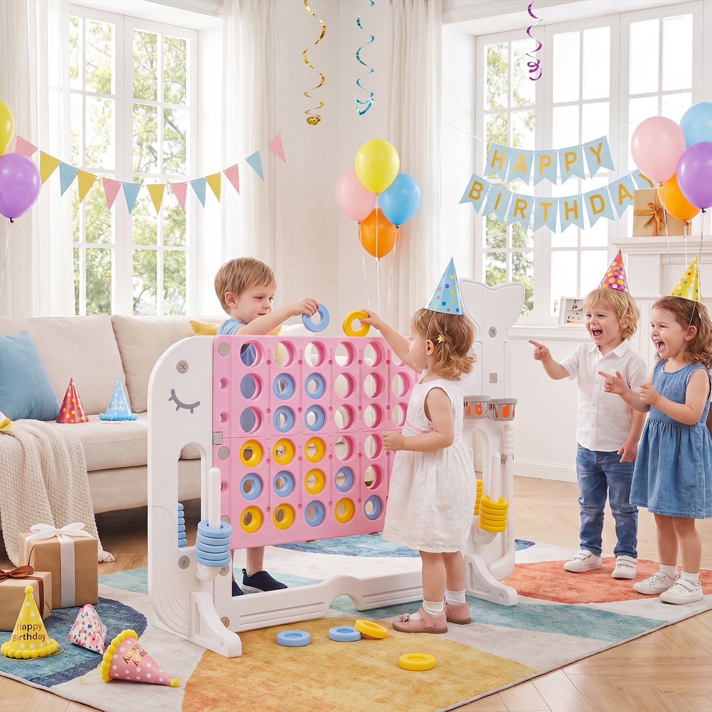 Giant 4-to-Score Game Set Jumbo Connect Four Game with Ring-toss-Pink