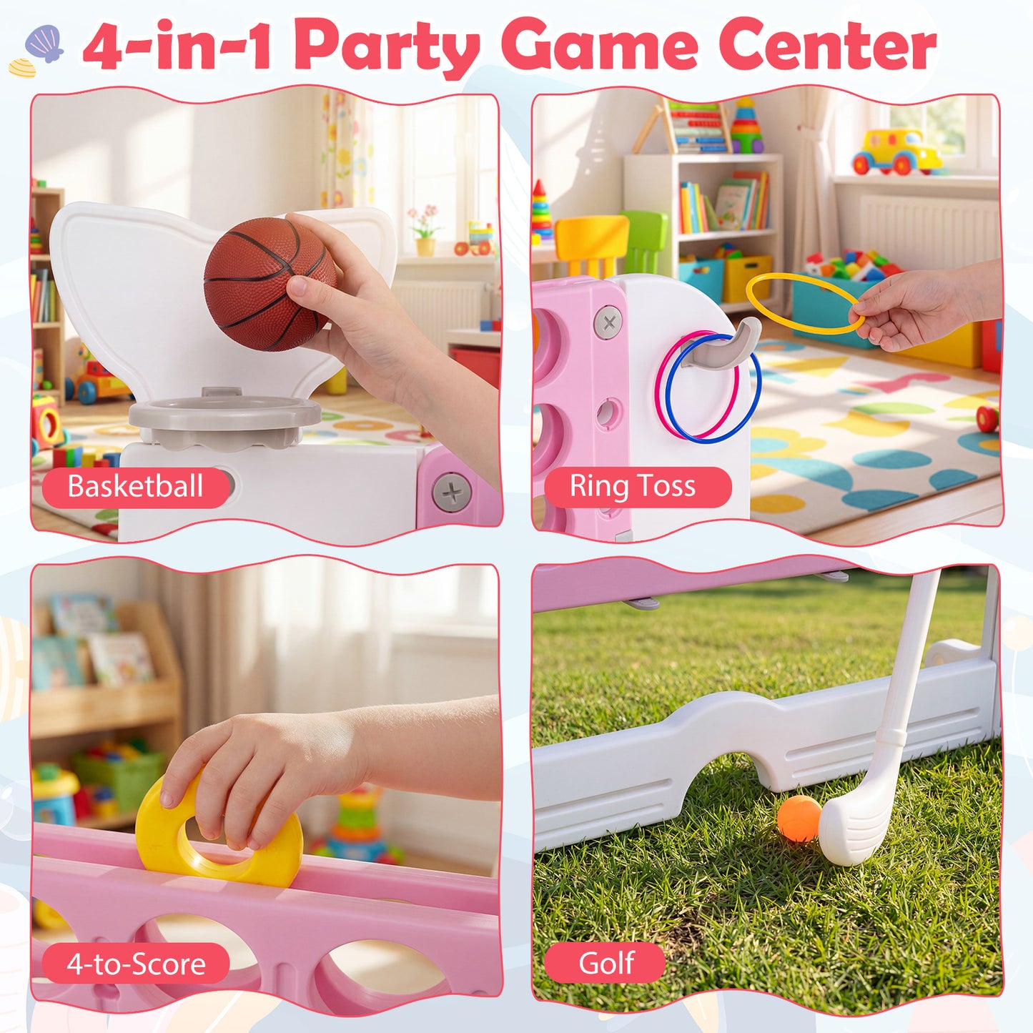 Giant 4-to-Score Game Set Jumbo Connect Four Game with Ring-toss-Pink