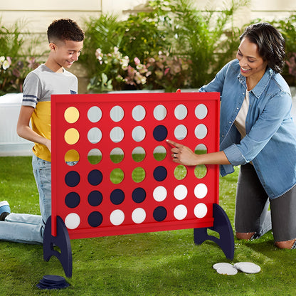 Giant 4-to-Score Game Set with Carrying Bag and 42 Pieces Jumbo Rings-Red