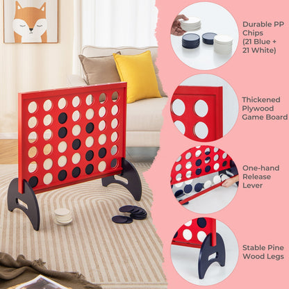 Giant 4-to-Score Game Set with Carrying Bag and 42 Pieces Jumbo Rings-Red