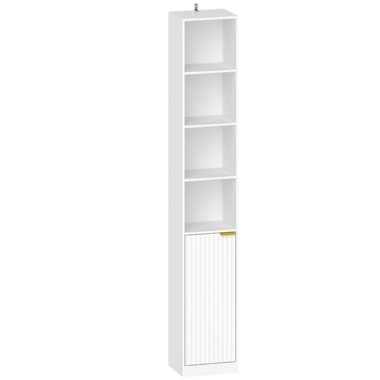 HOMCOM Bookcase Adjustable Shelf Bookshelf Anti-Tip Hardware 6-Tier Storage Cabinet White Wood Effect