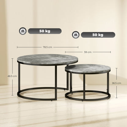 HOMCOM Set of Two Marble-Effect Stacking Tables - Grey/Black