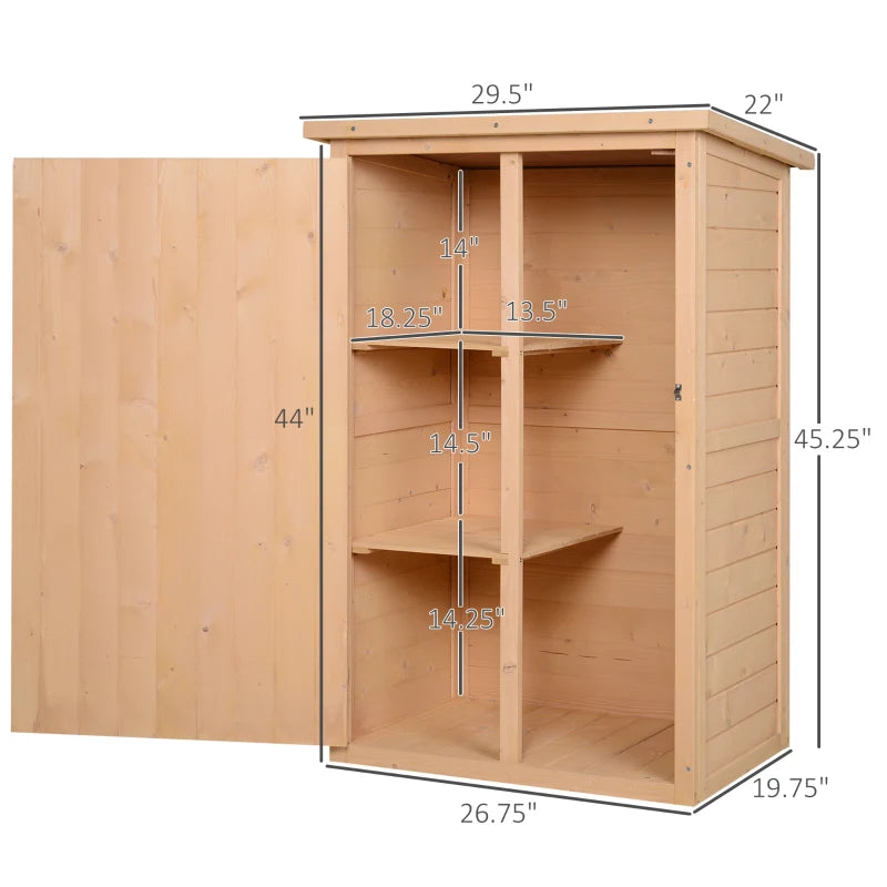 Outsunny 1.8 x 2.4ft Small Fir Wood Garden Storage Shed with Shelves