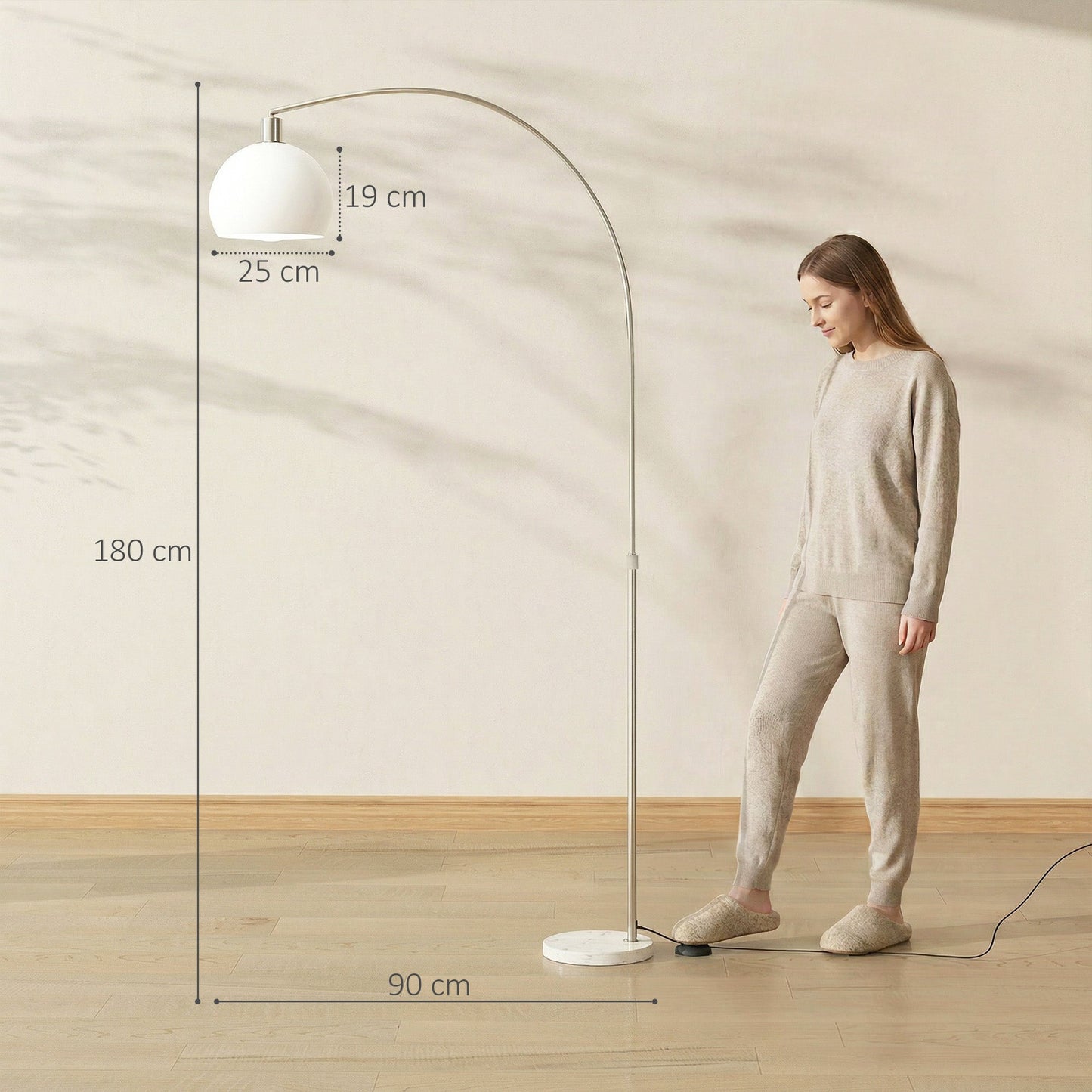 HOMCOM Floor Lamp for Living Room, Modern Standing Lamp with Shade & Foot Switch for Bedroom, Office, White