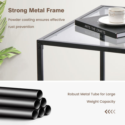 Modern 2-Tier Square Glass Coffee Table with Storage-Grey