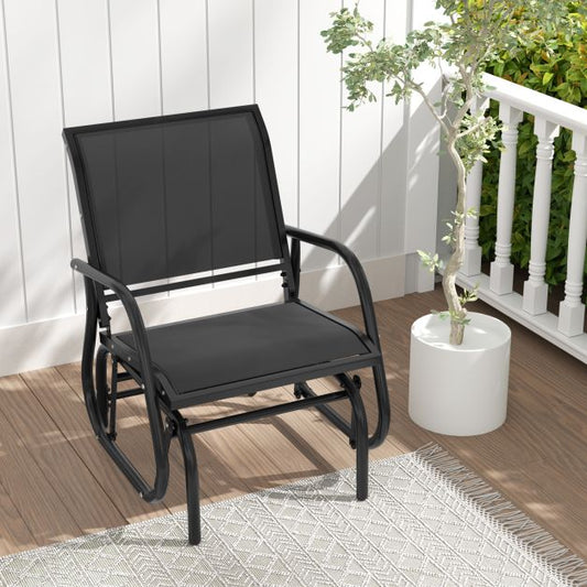 Outdoor Single Swing Glider Rocking Chair with Armrest-Black