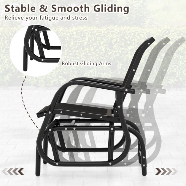 Outdoor Single Swing Glider Rocking Chair with Armrest-Black