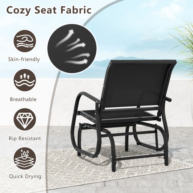 Outdoor Single Swing Glider Rocking Chair with Armrest-Black